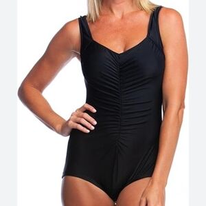 NWT Maxine Of Hollywood Spa Suit Swimsuit Ruched Women’s Plus Size 16 Black